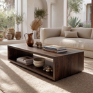 Minimalist Solid Wood Coffee Table with Open Shelf Storage