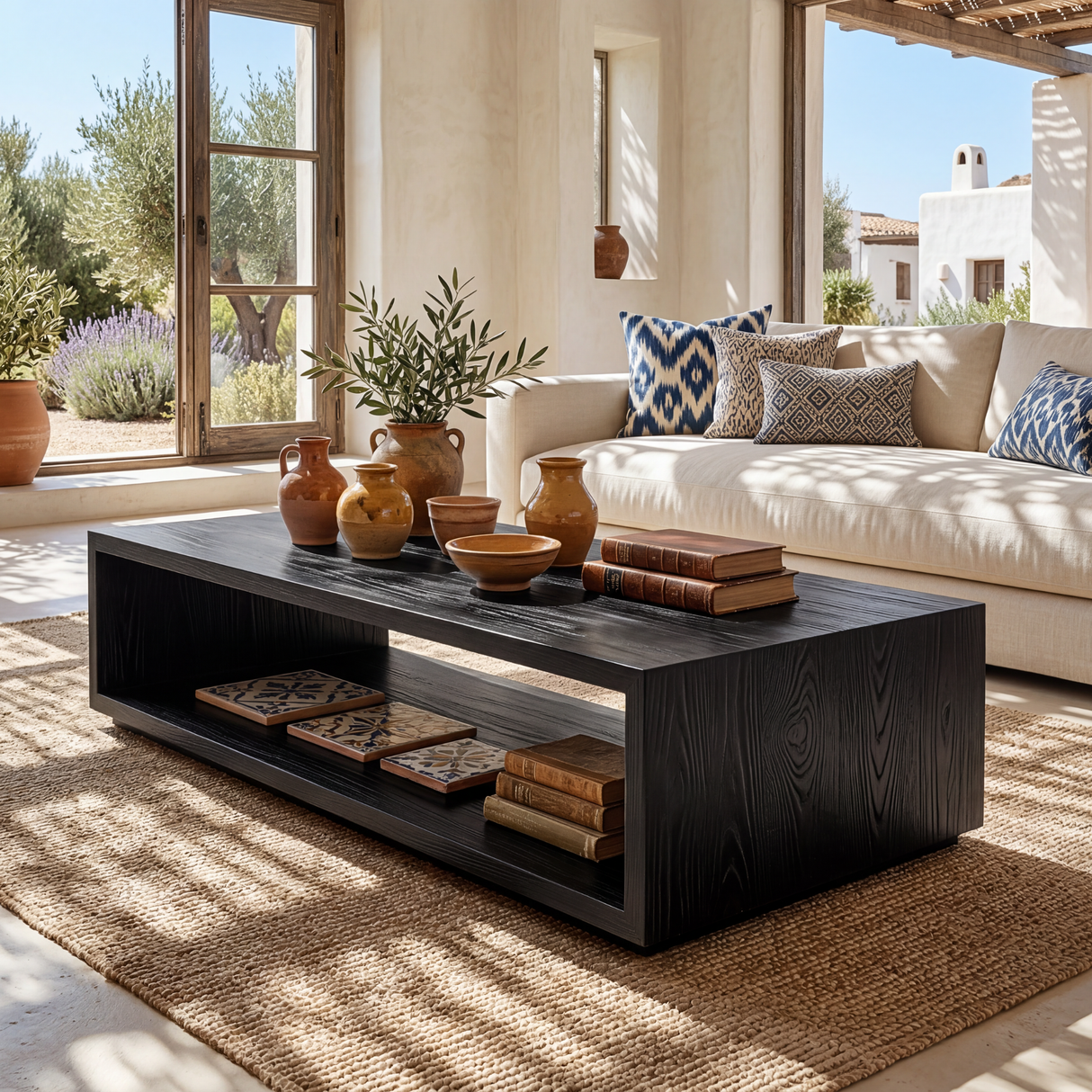 Minimalist Solid Wood Coffee Table with Open Shelf Storage