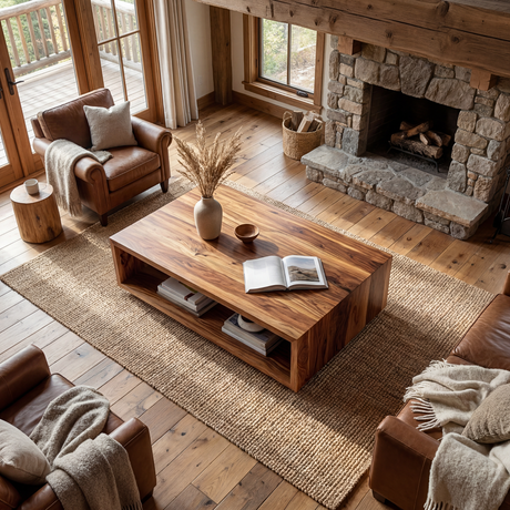 Minimalist Solid Wood Coffee Table with Open Shelf Storage