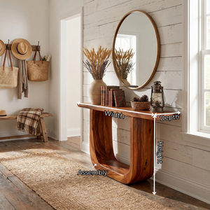 Solid Wood Console Table with Sculptural U-Shaped Base