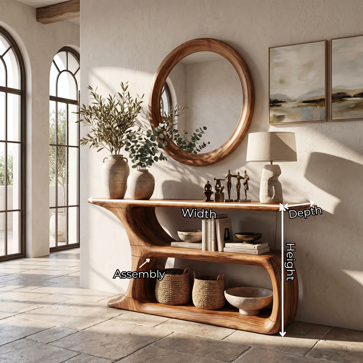 Solid Wood Console Table with Sculptural Open Shelf Base