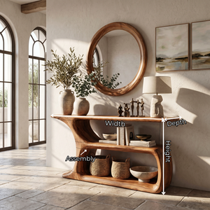 Solid Wood Console Table with Sculptural Open Shelf Base