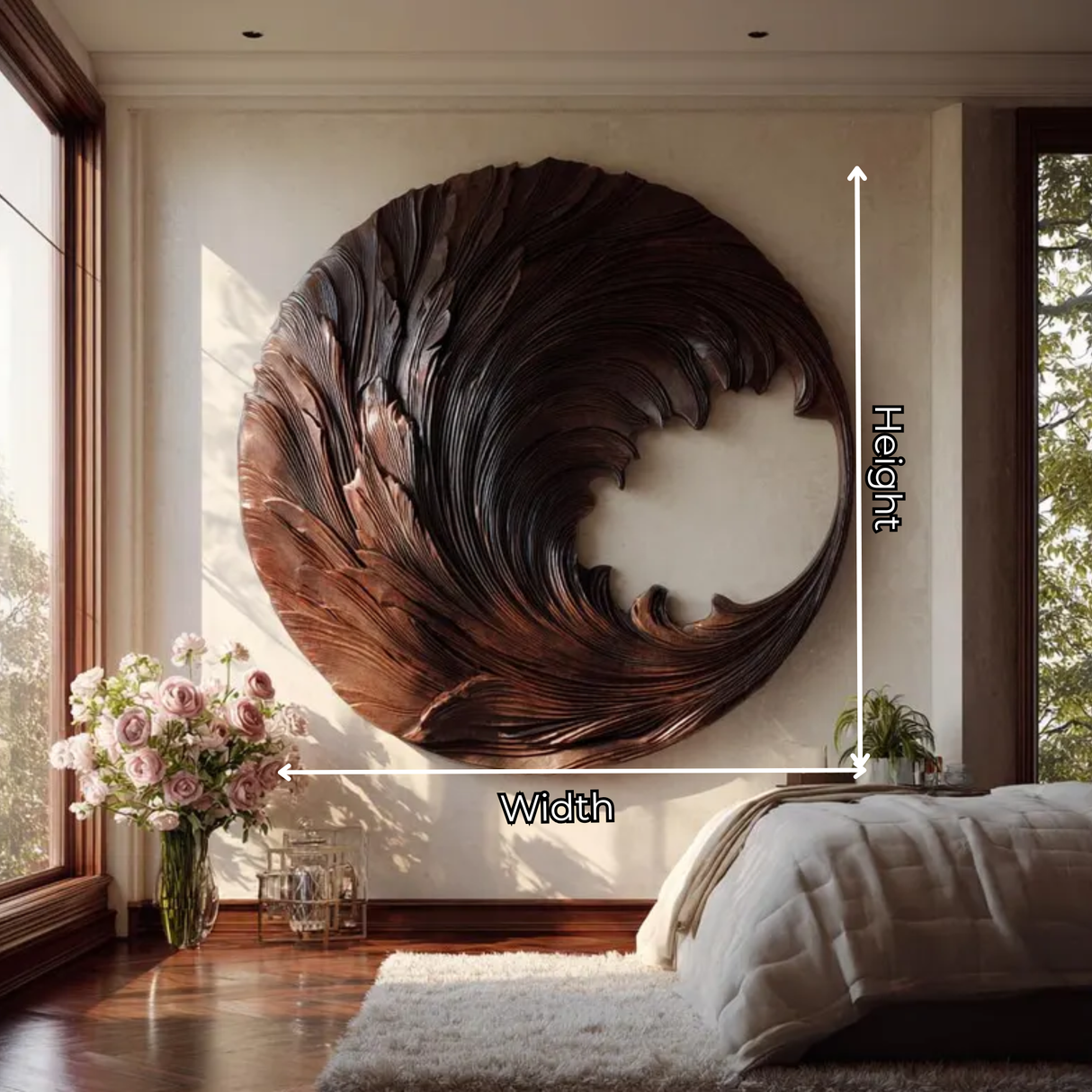 Round Solid Wood Wave Wall Sculpture for Living Room