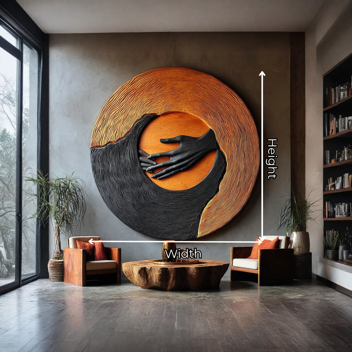 Solid Wood Wall Art with Embracing Hands Circular Relief
