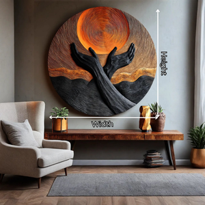 Handcrafted Solid Wood Wall Art with Circular Relief and Rising Hands Motif