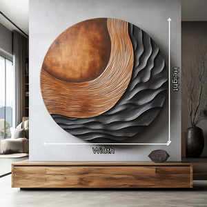 Handcrafted Solid Wood Wall Art with Circular Relief and Flowing Wave Design