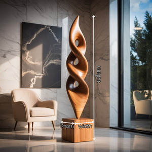 Handcrafted Solid Wood Floor Sculpture with Stacked Spiral Openings