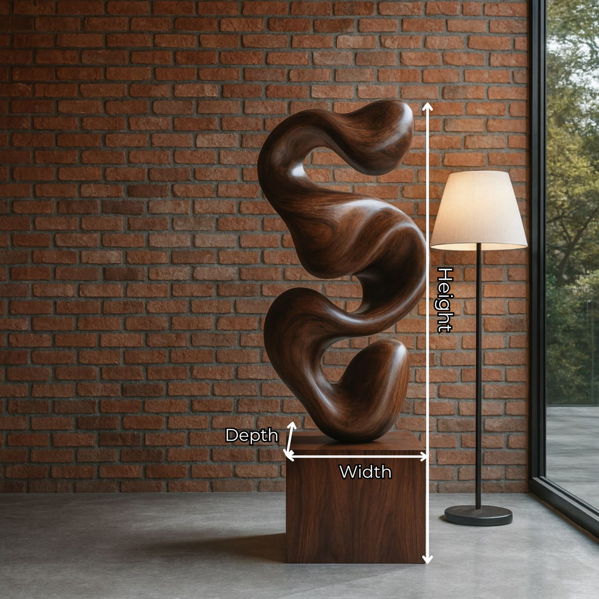 Abstract Solid Wood Floor Sculpture with Organic Stacked Flow Form
