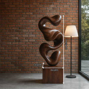 Abstract Solid Wood Floor Sculpture with Organic Stacked Flow Form