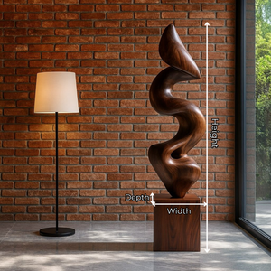 Handcrafted Solid Wood Floor Sculpture with Flowing Vertical Ribbon Form