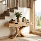 Handcrafted Live Edge Solid Wood Console Table with Sculptural Base
