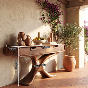 Handcrafted Live Edge Solid Wood Console Table with Sculptural Base