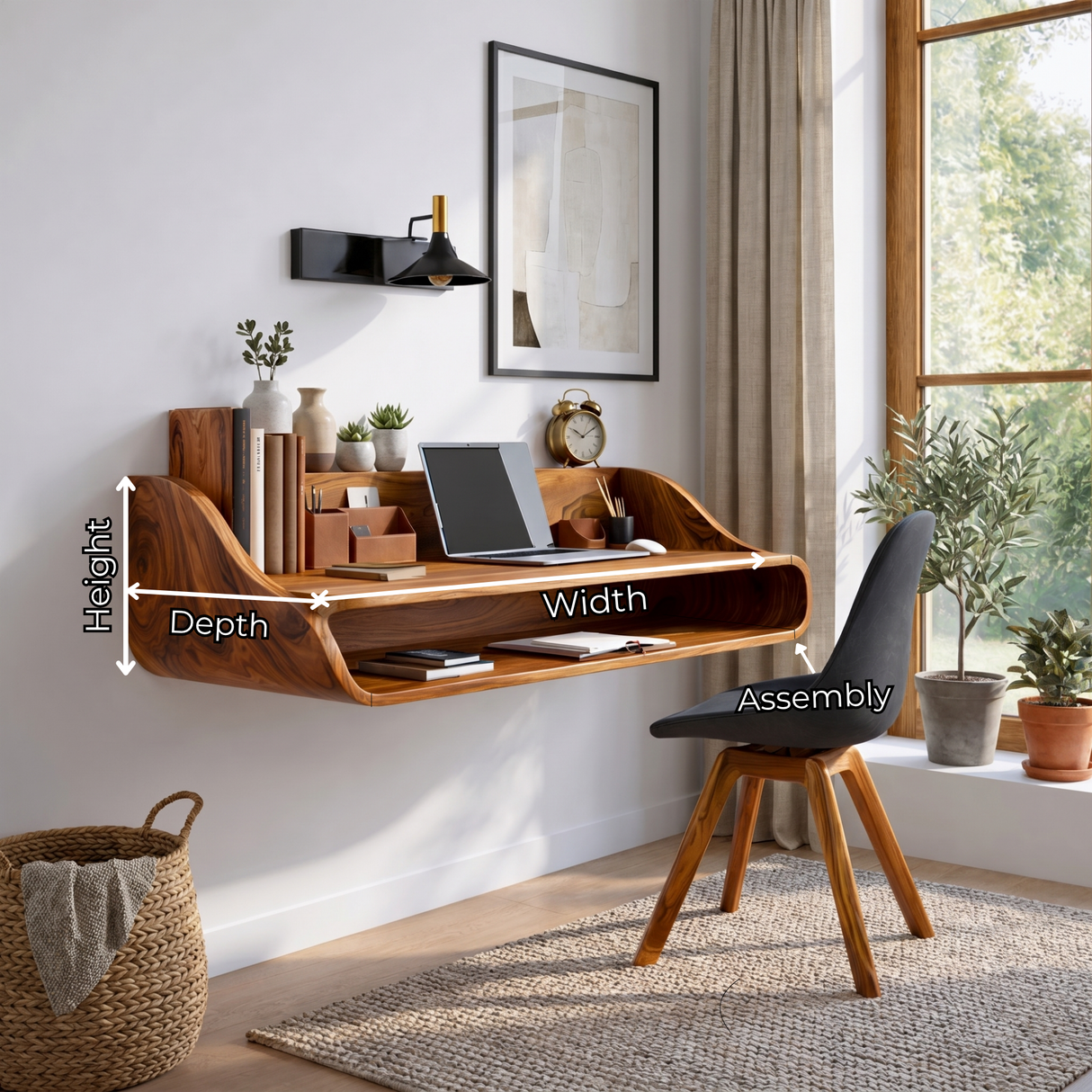 Floating Solid Wood Desk with Soft Architectural Curves