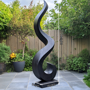 Outdoor Rising Ribbon Solid Wood Sculpture for Garden Landscape Decor