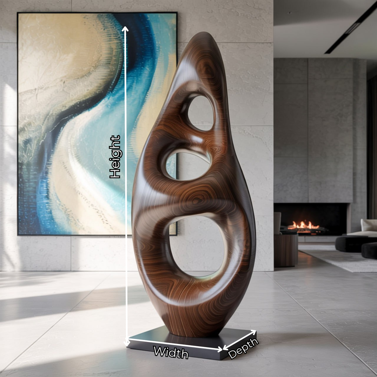 Ethereal Aperture Solid Wood Abstract Sculpture for Living Room