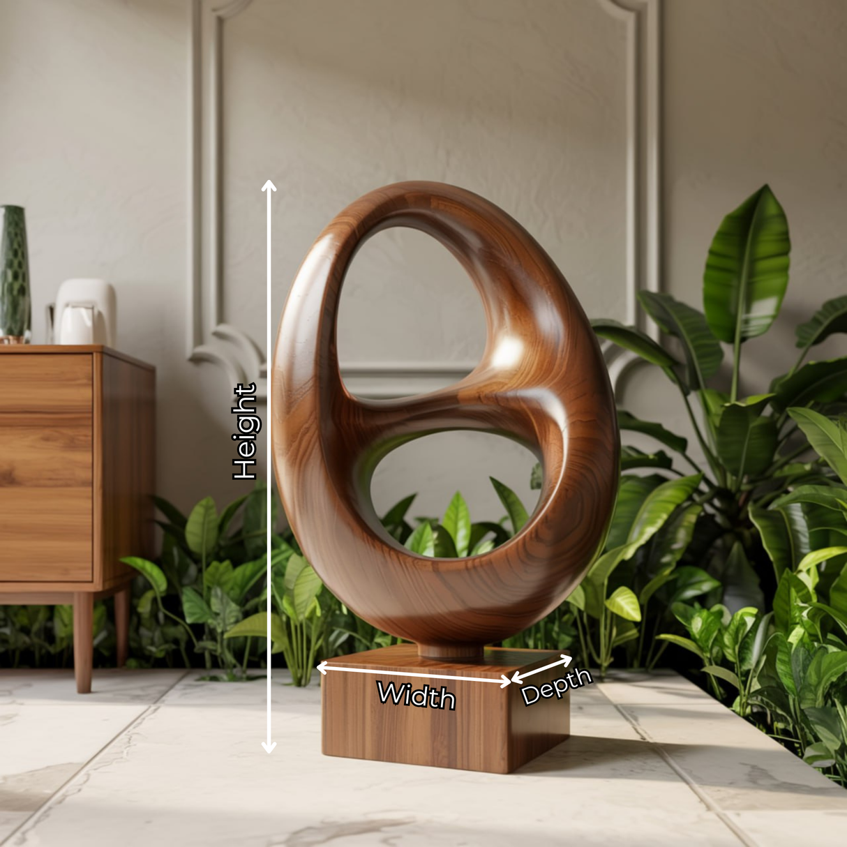 Handcrafted Solid Wood Double Void Abstract Sculpture for Modern Decor