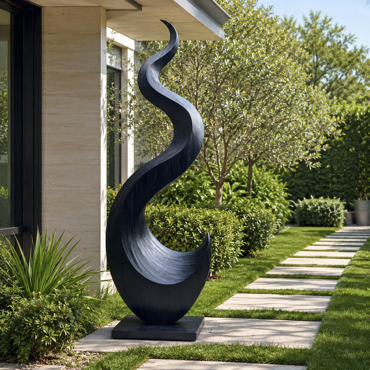 Outdoor Flame Form Solid Wood Sculpture
