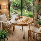 Handcrafted Solid Wood Chess Table with Live Edge Top and Hairpin Legs