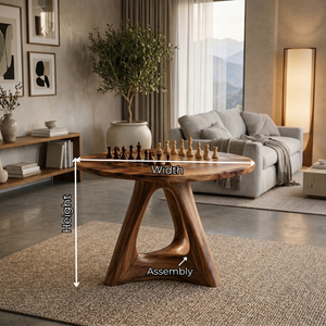 Handcrafted Round Solid Wood Chess Table with Organic Sculptural Base