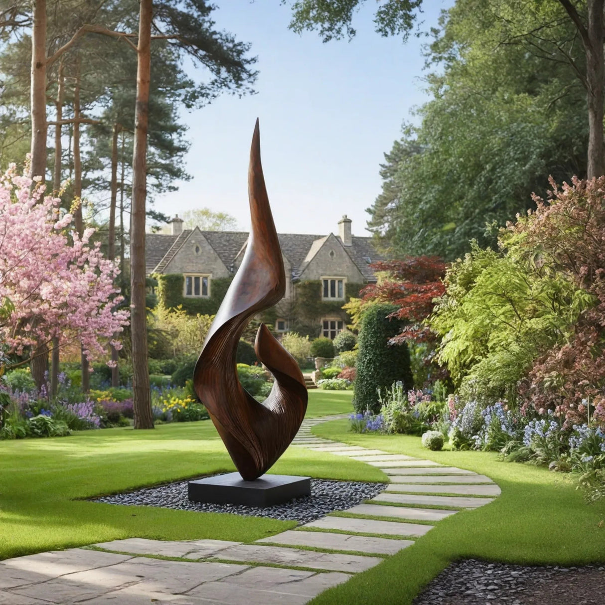 Monumental Solid Wood Abstract Sculpture for Garden and Estate Spaces