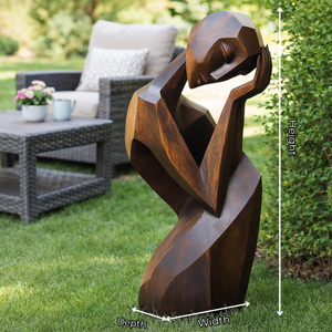 Solid Wood Abstract Resting Figure Floor Sculpture for Modern Interiors and Covered Outdoor Spaces