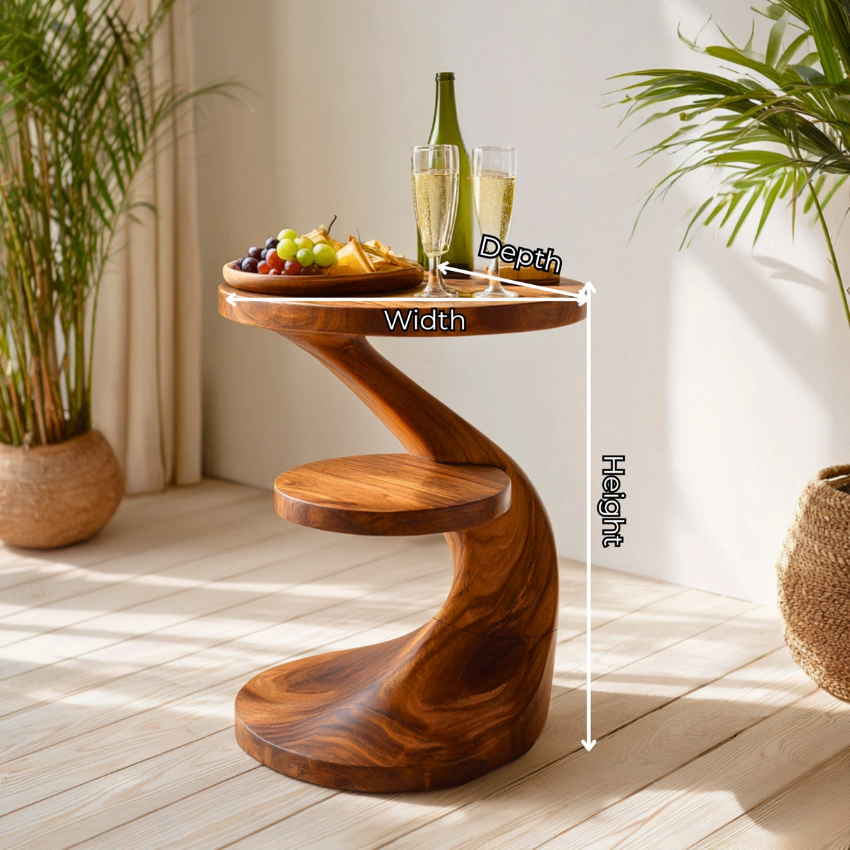 Solid Wood Two Tier Side Table for Living Room and Entertaining Corner Decor