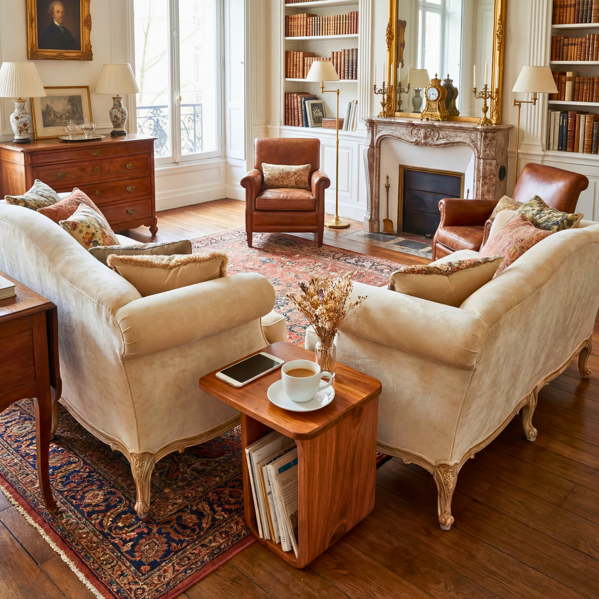 Sculptural Solid Wood Side Table for Living Rooms and Reading Corners