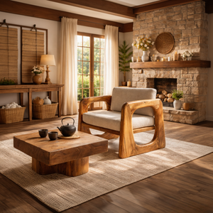 Solid Wood Lounge Armchair with Sculpted Frame for Living Room Reading Corner