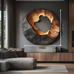 Organic Round Solid Wood Wall Sculpture with Carved Void for Living Room