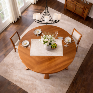 Large Round Solid Wood Dining Table with Sculptural Pedestal Base for Dining Room