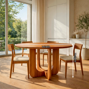 Round Solid Wood Dining Table with Sculpted U Shape Base for Dining Room