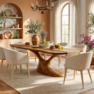 Organic Solid Wood Dining Table with Sculptural Flowing Base for Dining Room