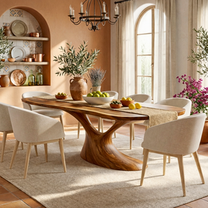 Organic Solid Wood Dining Table with Sculptural Flowing Base for Dining Room