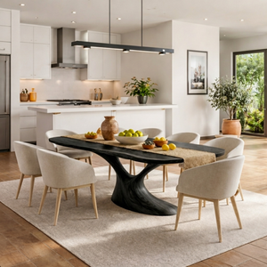 Organic Solid Wood Dining Table with Sculptural Flowing Base for Dining Room