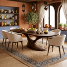 Organic Solid Wood Dining Table with Sculptural Flowing Base for Dining Room