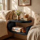Handcrafted Solid Wood Floating Nightstand with Curved Open Storage for Bedroom