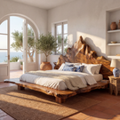 Handcrafted Solid Wood Platform Bed with Natural Live Edge and Sculptural Headboard