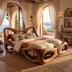 Handcrafted Solid Wood Organic Bed Frame with Sculptural Hollow Form Design