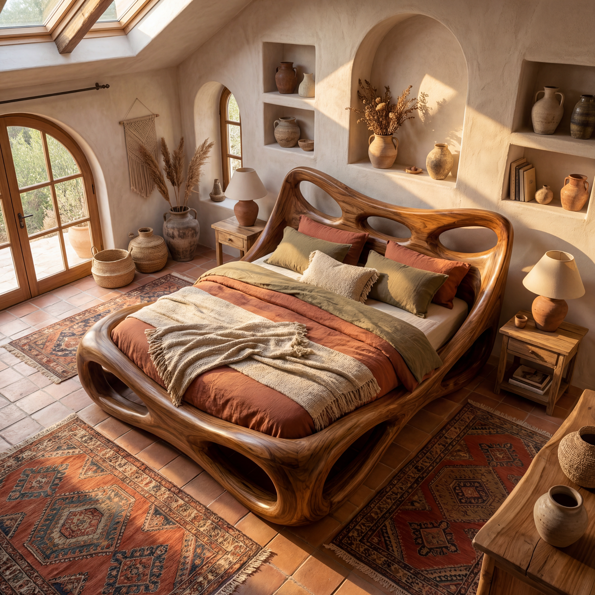 Handcrafted Solid Wood Organic Bed Frame with Sculptural Hollow Form Design