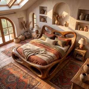 Handcrafted Solid Wood Organic Bed Frame with Sculptural Hollow Form Design