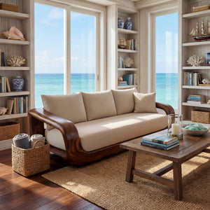 Solid Wood Lounge Sofa with Continuous Curved Frame for Reading Room