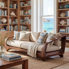 Solid Wood Sofa with Open Curved Arm Frame for Reading Room and Library Lounge