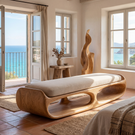 Organic Solid Wood Bench with Sculptural Open Base for Bedroom