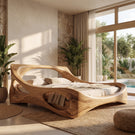 Handcrafted Solid Wood Bed with Live Edge Platform and Sculptural Headboard