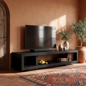 Minimalist Solid Wood TV Cabinet with Open Storage Shelf for Living Room