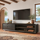 Solid Wood TV Cabinet with Rounded Frame and Display Shelves