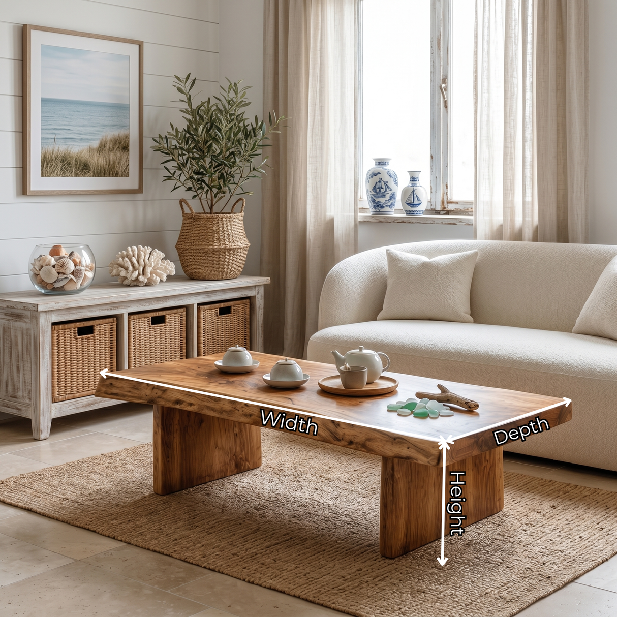Solid Wood Coffee Table with Live Edge Top for Living Room