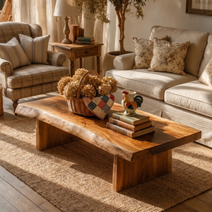 Solid Wood Coffee Table with Live Edge Top for Living Room