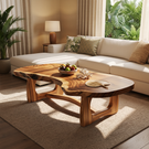Organic Solid Wood Coffee Table with Asymmetrical Live Edge Top