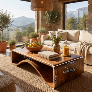 Organic Solid Wood Coffee Table with Wave Shelf Base
